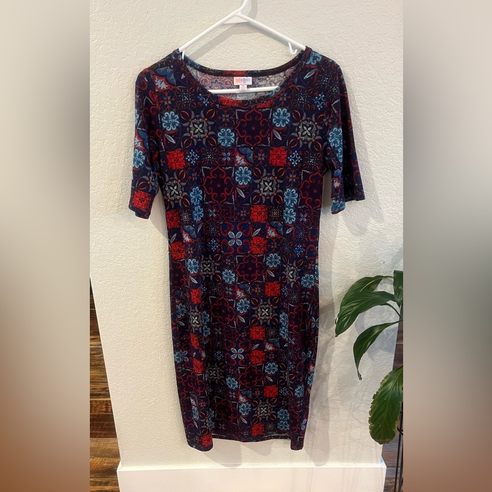LuLaRoe Julia Midi Dress - Red and Blue Floral